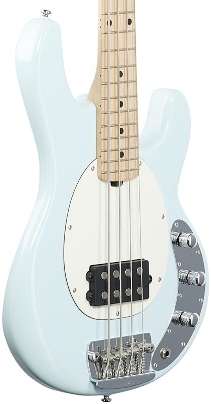 Sterling StingRay Short Scale Electric Bass, Daphne Blue with Maple Fretboard, Full Left Front