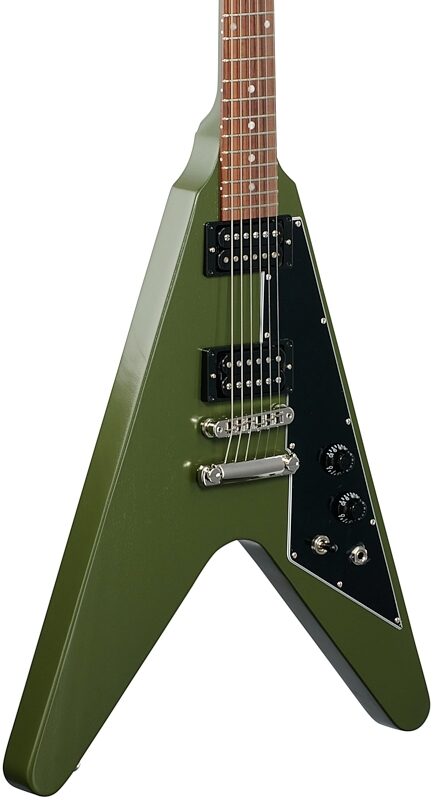 Gibson Exclusive Flying V Tribute Electric Guitar (with Case), Olive Drab, Full Left Front