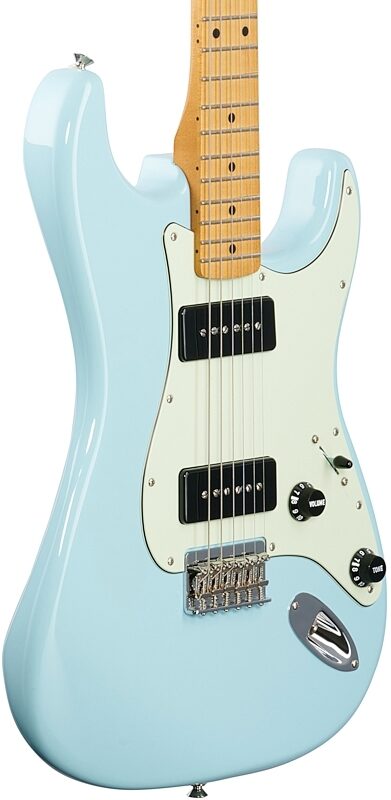 Fender Noventa Stratocaster Electric Guitar (with Gig Bag), Daphne Blue, Full Left Front