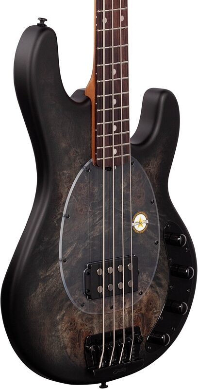 Sterling by Music Man StingRay Ray34PB Electric Bass (with Gig Bag), Transparent Black Satin, Full Left Front