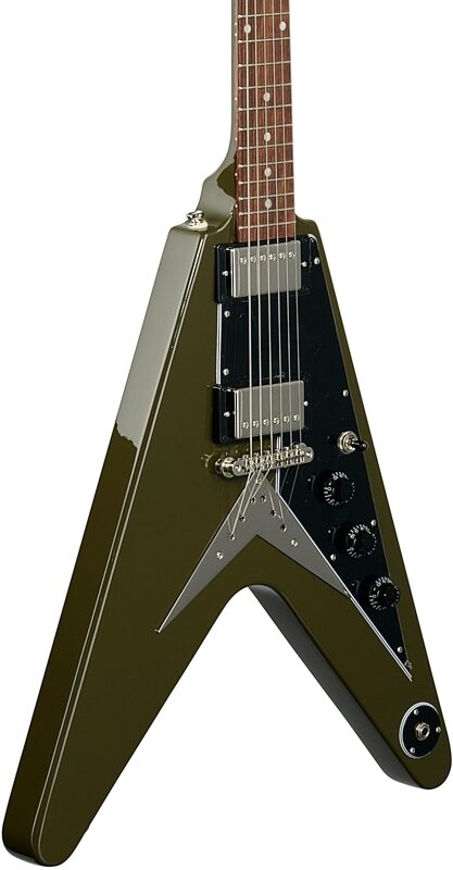 Epiphone Exclusive Flying V Electric Guitar, Olive Drab Green, Full Left Front