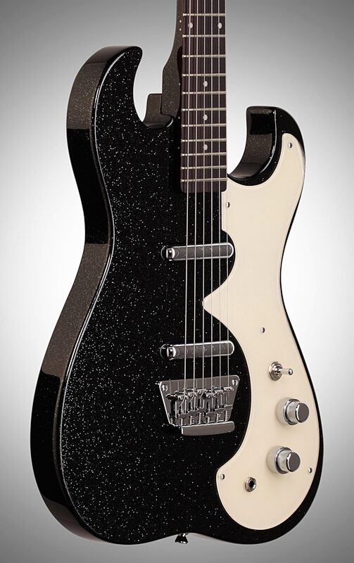 Silvertone Classic 1449 Electric Guitar, Black Silver Flake, Full Left Front