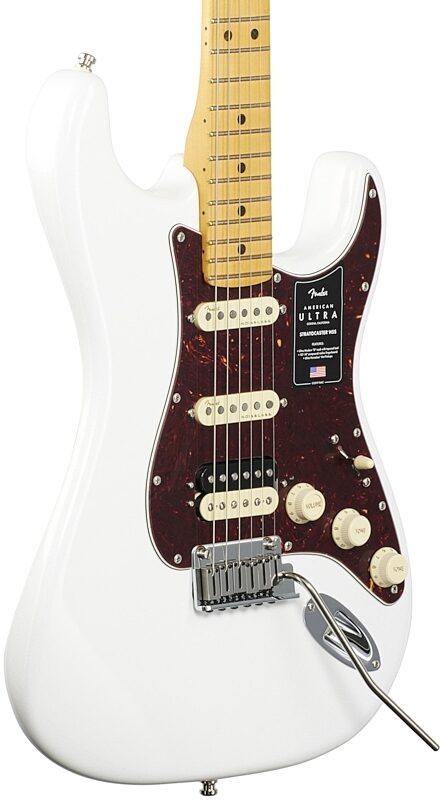 Fender American Ultra Stratocaster HSS Electric Guitar, Maple Fingerboard (with Case), Arctic Pearl, Full Left Front