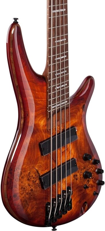 Ibanez SRMS805 Bass Workshop Multi-Scale Electric Bass, 5-String, Brown Topaz Burst Flat, Full Left Front