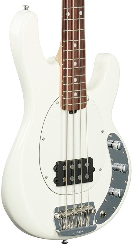 Sterling by Music Man StingRay Short Scale Electric Bass, Olympic White with Rosewood Fretboard, Full Left Front