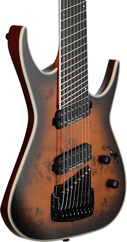 Dean Exile Select 8 Multi-Scale Kahler Electric Guitar, 8-String (with Case), Natural Black Burst, Full Left Front