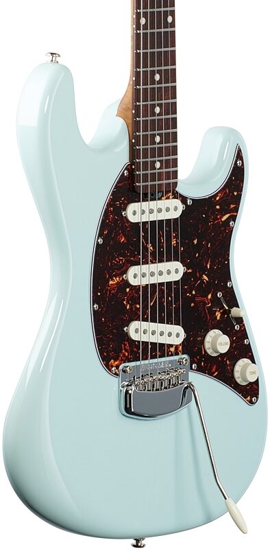 Ernie Ball Music Man Cutlass SSS Tremolo Electric Guitar, Rosewood Fingerboard (with Case), Powder Blue, Full Left Front