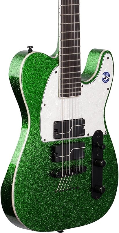 ESP LTD SCT-607B Stephen Carpenter Baritone Electric Guitar, 7-String (with Case), Green Sparkle, Full Left Front
