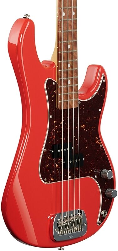 G&L Fullerton Deluxe LB-100 Bass Guitar (with Bag), Fullerton Red, Full Left Front