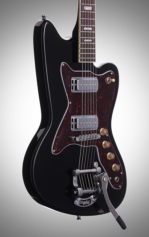 Silvertone Classic 1478 Electric Guitar, Black, Full Left Front