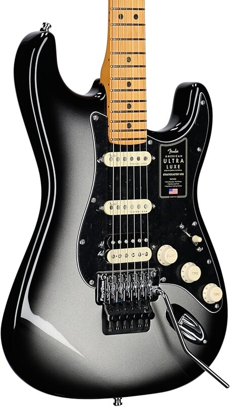 Fender American Ultra Luxe Stratocaster FR HSS Electric Guitar (with Case), Silverburst, Full Left Front