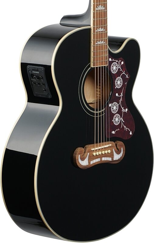 Epiphone EJ-200SCE Jumbo Cutaway Acoustic-Electric Guitar, Black, Full Left Front