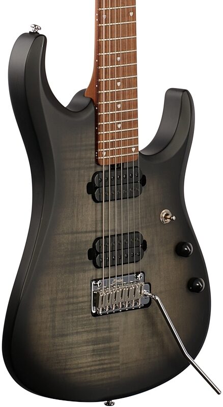 Sterling by Music Man JP157FM John Petrucci Electric Guitar (with Gig Bag), Transparent Black Satin, Full Left Front