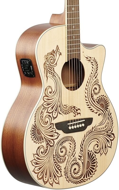 Luna Henna Dragon Acoustic-Electric Guitar, New, Full Left Front