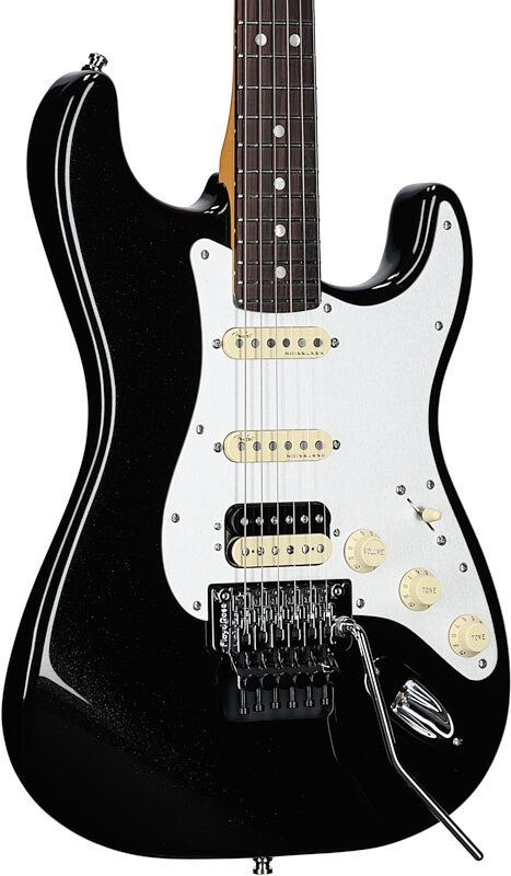 Fender American Ultra Luxe Stratocaster FR HSS Electric Guitar (with Case), Mystic Black, Full Left Front