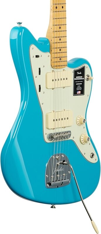 Fender American Pro II Jazzmaster Electric Guitar, Maple Fingerboard (with Case), Miami Blue, Full Left Front