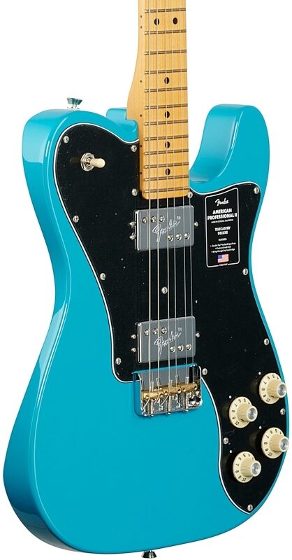 Fender American Pro II Telecaster Deluxe Electric Guitar, Maple Fingerboard (with Case), Miami Blue, Full Left Front