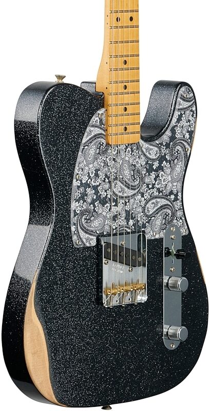 Fender Brad Paisley Road Worn Esquire Electric Guitar (with Gig Bag), Black Sparkle, Full Left Front