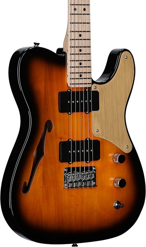 Squier Paranormal Cabronita Telecaster Thinline Electric Guitar, Maple Fingerboard, 2-Tone Sunburst, Full Left Front