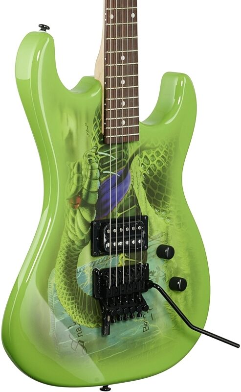 Kramer Snake Sabo Baretta Electric Guitar (with Gig Bag), Snake Green, Custom Graphics, Blemished, Full Left Front