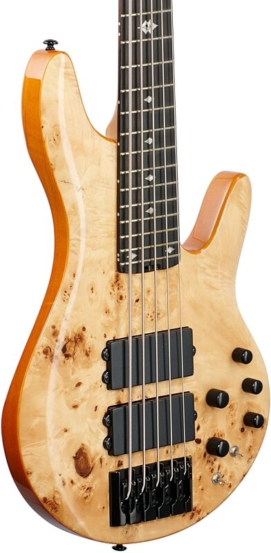 Michael Kelly Pinnacle 5 Custom Electric Bass Guitar, Custom Burl, Full Left Front